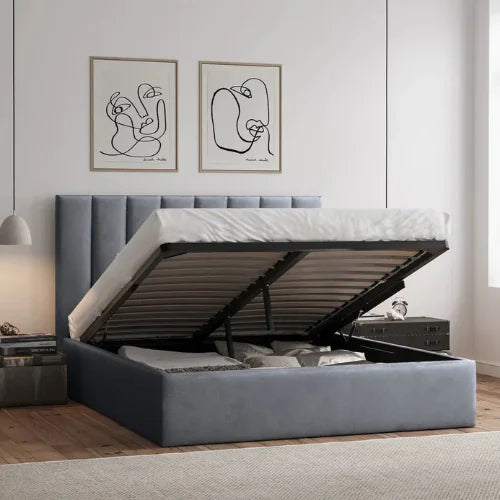 Plush Ottoman Storage Bed | Gas Lift Fabric Bed