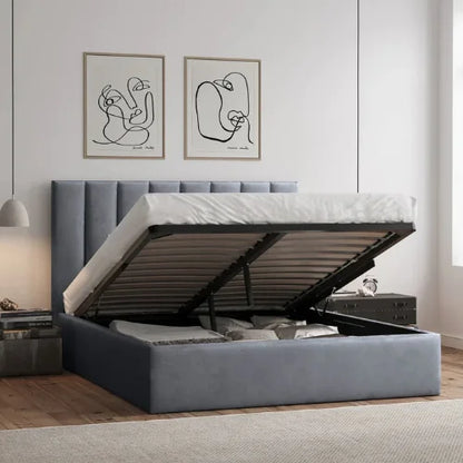 Plush Ottoman Storage Bed | Gas Lift Fabric Bed