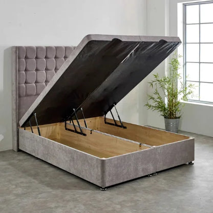 Willow Cubic Plush Velvet Ottoman Storage Bed Frame