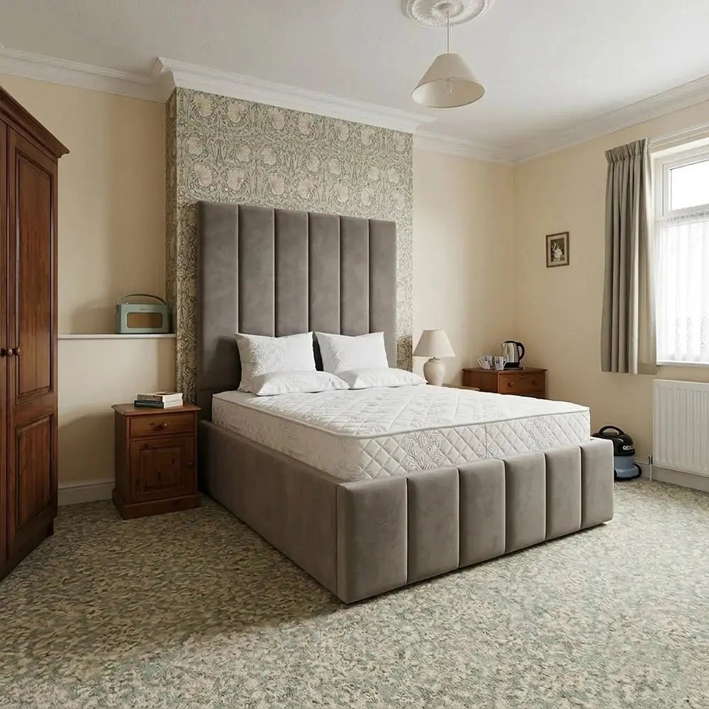 2026 Luxurious Panel Pleated Bed Frame, Elegant Upholstered Design, Tall Headboard, UK Handcrafted | Heavenly Beds