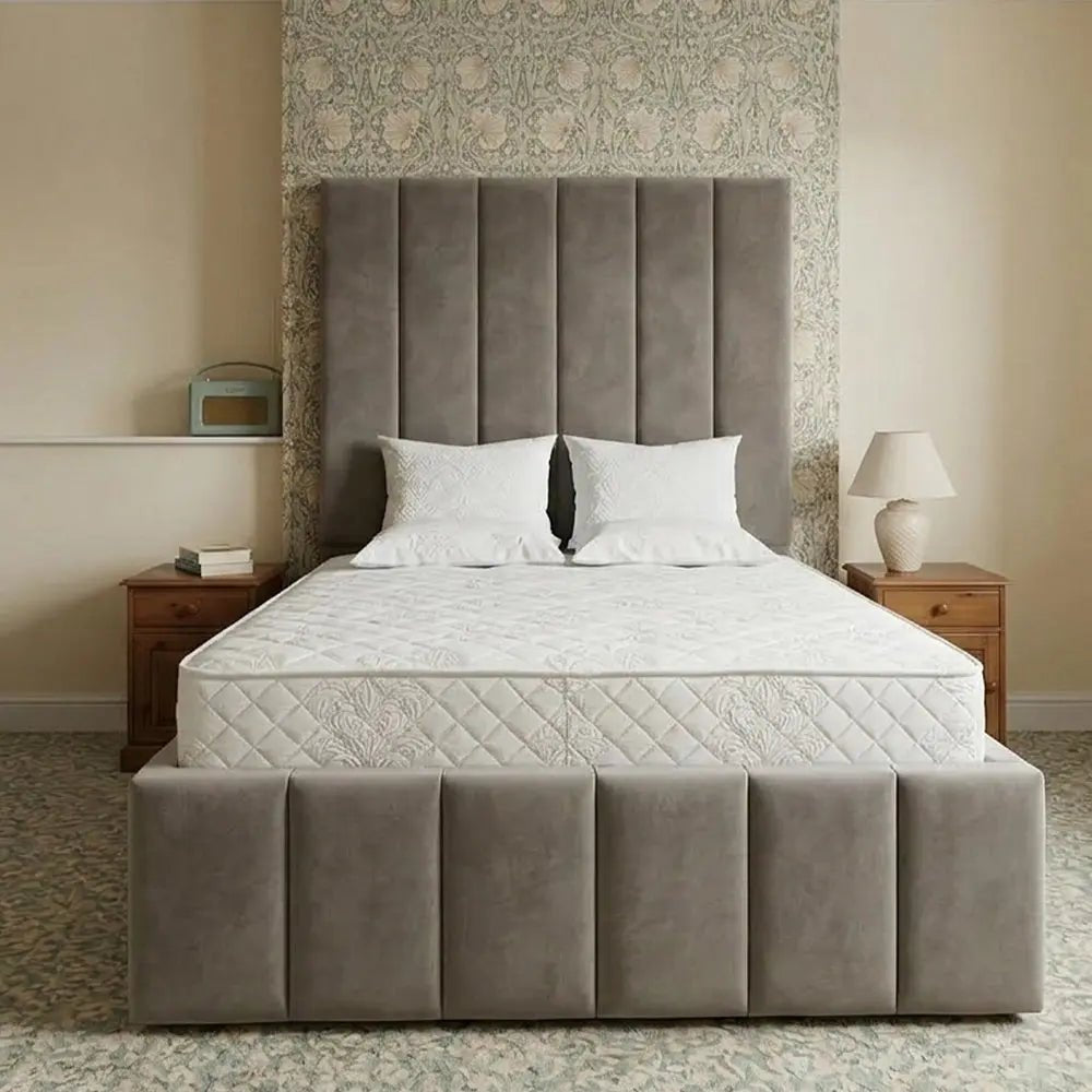2026 Luxurious Panel Pleated Bed Frame, Elegant Upholstered Design, Tall Headboard, UK Handcrafted | Heavenly Beds
