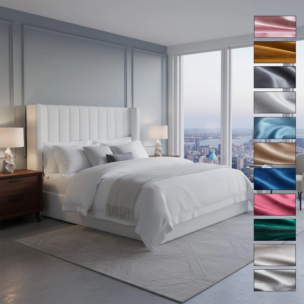 Lavender Bouclé Wing Panel Bed | Storage & Mattress