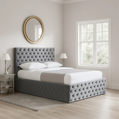 Park View Plush Velvet Bed Frame | Gas Lift Storage