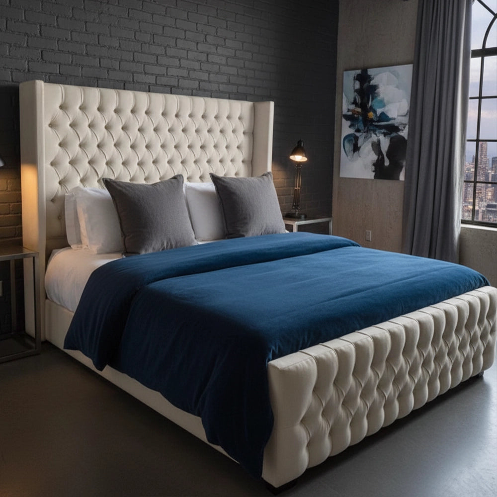 Pearl Blossom Wingback Bed Frame | Storage & Mattress