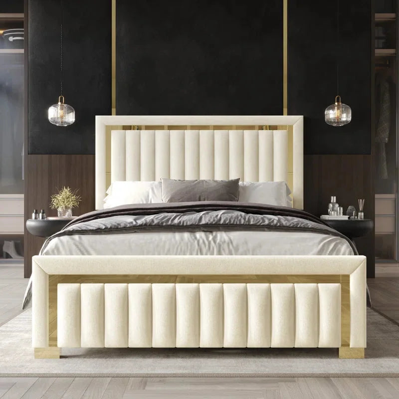 Regal Plush Velvet Panel Bed | Storage & Mattress