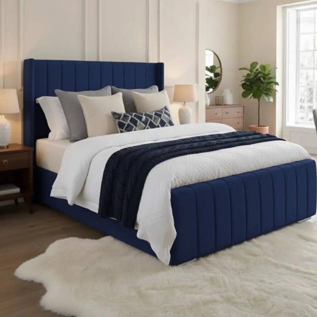 Elisa Ottoman Panel Wing Plush Velvet Upholstered Storage Bed Frame