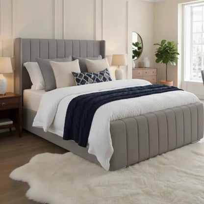 Elisa Ottoman Panel Wing Plush Velvet Upholstered Storage Bed Frame