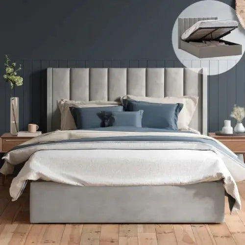 Emilie Ottoman Gas Lift Storage Wing Bed Frame