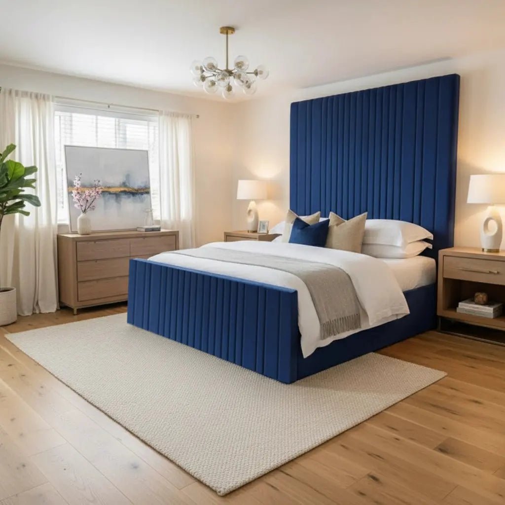 High Headboard Bed Designer Wall Panel Gas Lift Storage