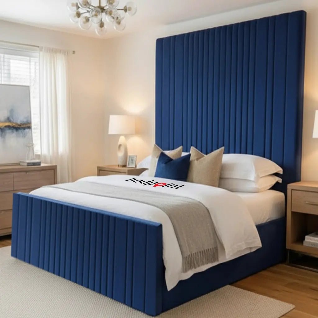 High Headboard Bed Designer Wall Panel Gas Lift Storage