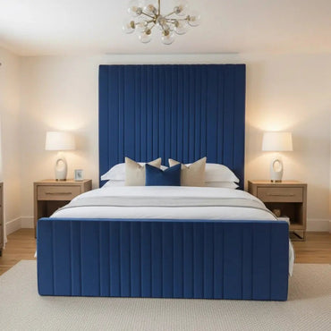 High Headboard Bed Designer Wall Panel Gas Lift Storage