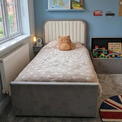 Honey Dream Kids Bed | Grey & White Plush Velvet