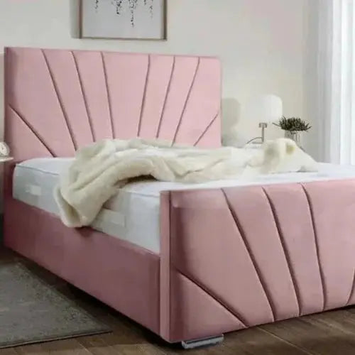 Horizon Panel Luxury Velvet Upholstered Pink Bed Frame – Handmade in the UK