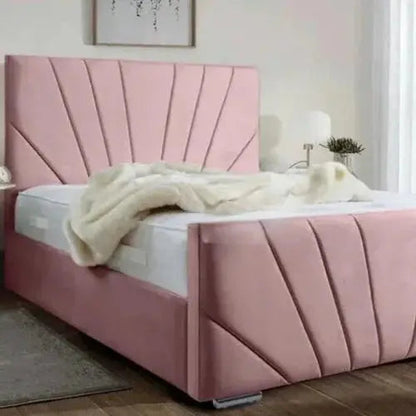 Horizon Panel Luxury Velvet Upholstered Pink Bed Frame – Handmade in the UK