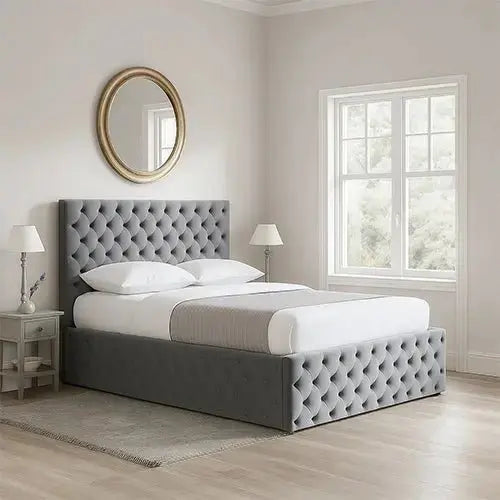 Kala Bed Velvet Fabric Gas lift Storage Bed Frame