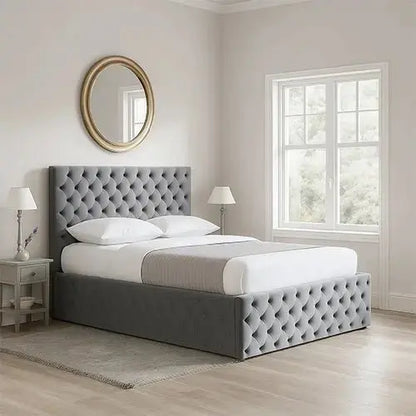 Kala Bed Velvet Fabric Gas lift Storage Bed Frame