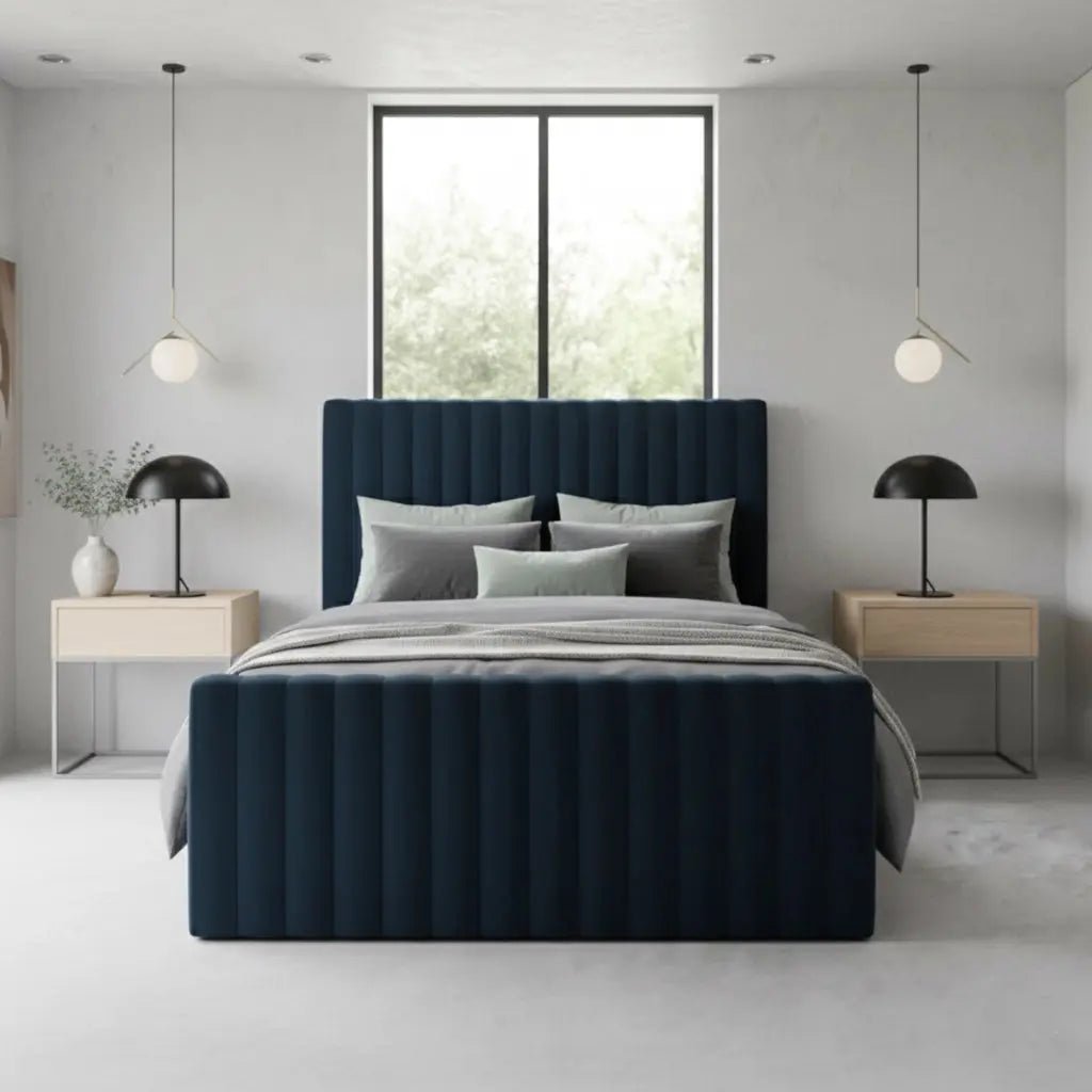 Line Narrowed Plush Velvet Upholstered Beds Frame