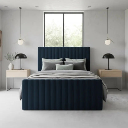 Line Narrowed Plush Velvet Upholstered Beds Frame