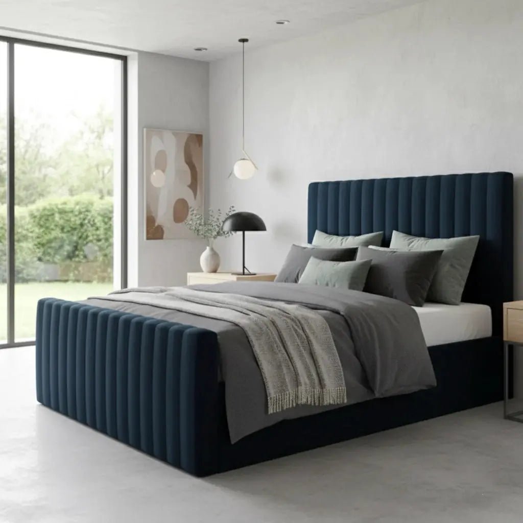 Line Narrowed Plush Velvet Upholstered Beds Frame