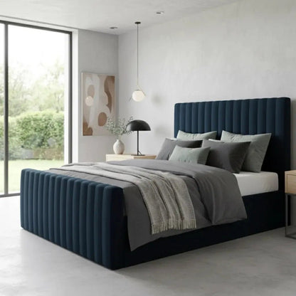 Line Narrowed Plush Velvet Upholstered Beds Frame