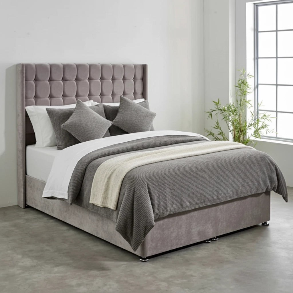Willow Cubic Plush Velvet Ottoman Storage Bed Frame
