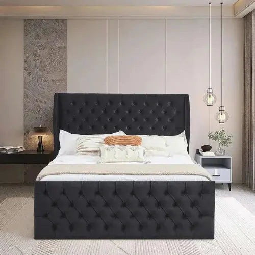 Oxford wing Bed Modern Upholstered Tufted Bed Frame