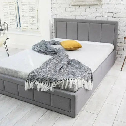 Plush Black Ottoman Gas Lift Fabric Storage Bed